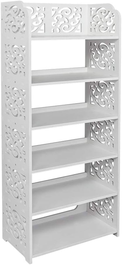 6 Tier Wood-Plastic Board Shoe Racks,Narrow Vertical Shoes Rack,Freestanding Shoe Organizer Shelf,Shoe Rack Storage Organizer,with Shelves,for Closet, Entryway, Front Door Entrance, Hallway (White)