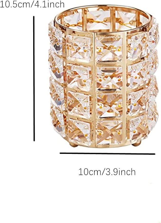Crystal Beads Makeup Brush Holder, Makeup Brush Organizer Vanity Decor, Handcrafted Cosmetics Brushes Cup, Crystal Cup for Makeup Brushes(Gold)