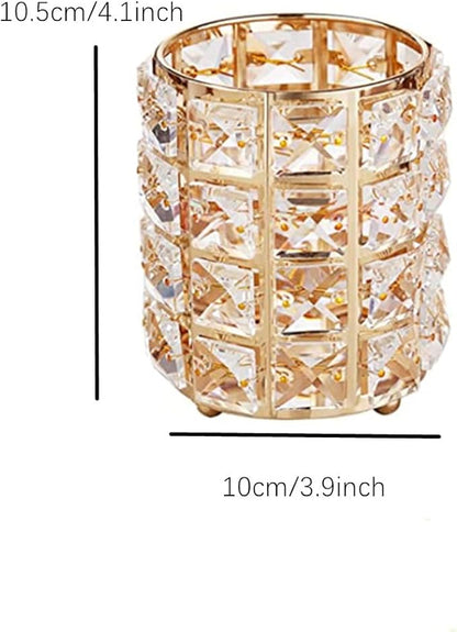 Crystal Beads Makeup Brush Holder, Makeup Brush Organizer Vanity Decor, Handcrafted Cosmetics Brushes Cup, Crystal Cup for Makeup Brushes(Gold)