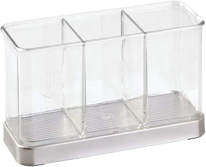 mDesign Cutlery Holder Modern Cutlery Basket for The Kitchen Table, Pantry or Cupboard Kitchen Storage with 3 Compartments Clear/Chrome