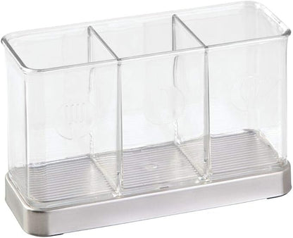 mDesign Cutlery Holder Modern Cutlery Basket for The Kitchen Table, Pantry or Cupboard Kitchen Storage with 3 Compartments Clear/Chrome