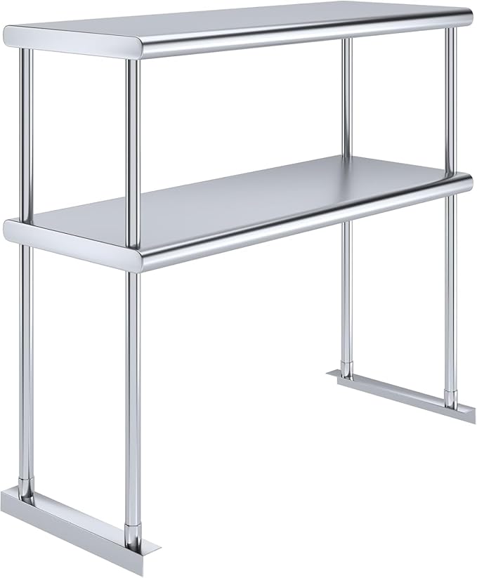 36" x 14" NSF Stainless Steel Double Overshelf | 18-Gauge Heavy-Duty | Includes Brackets