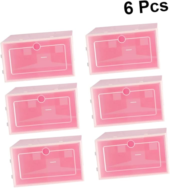 6PCS Transparent Stackable Shoes Box Small S Pink Thickened Plastic Shoe Storage Organizer for Entryway Closet with Visibility and Space Saving Design