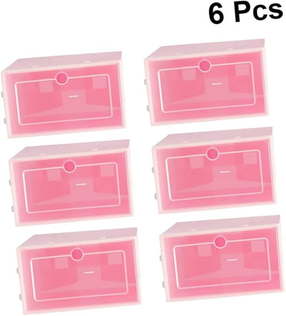 6PCS Transparent Stackable Shoes Box Small S Pink Thickened Plastic Shoe Storage Organizer for Entryway Closet with Visibility and Space Saving Design