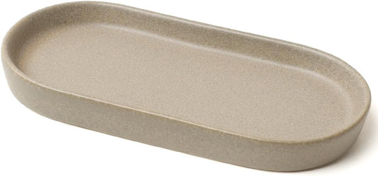 Matte Taupe Ceramic Bathroom Tray for Countertop, Minimalist Vanity Organizer Dish for Perfume, Jewelry & Soap, Oval Decorative Tray for Bathroom Sink, Dresser, Kitchen or Coffee Bar