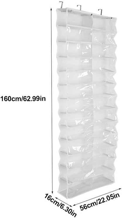Tyenaza 26 Pocket Shoe Organizer, Crystal Clear over the Door Hanging Closets Storage Bag for Shoes, Sneakers or Accessories(white)