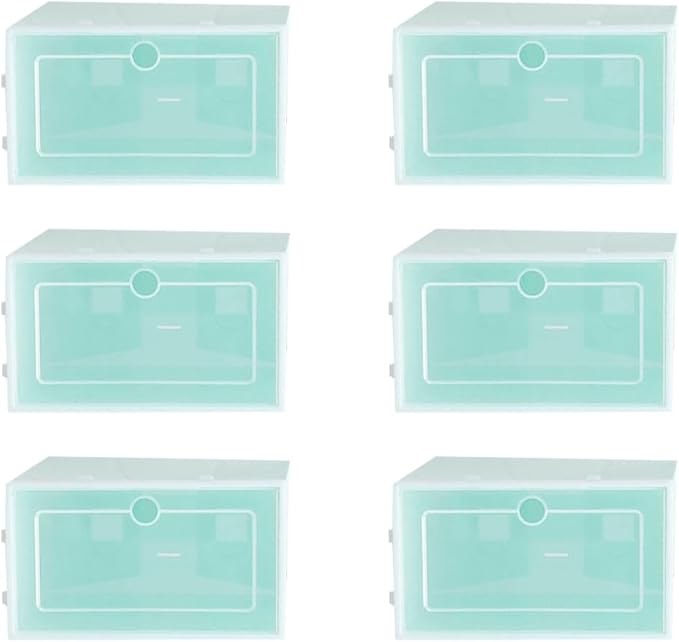 Ciieeo 6pcs Large Stackable Shoe Storage Boxes, Thickened Green Plastic Shoe Containers for Closet Organization and Sneaker Storage