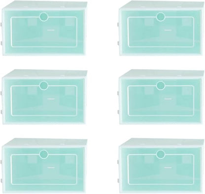 Ciieeo 6pcs Large Stackable Shoe Storage Boxes, Thickened Green Plastic Shoe Containers for Closet Organization and Sneaker Storage