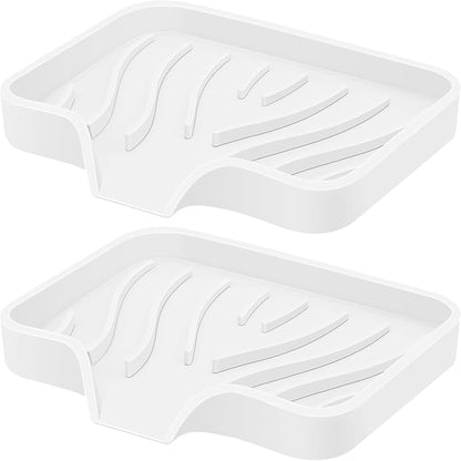 Silicone Soap Dish with Drain, SAISN Kitchen Soap Tray for Shower 2 Pack Self Draining Soap Dish Soft Bathroom Soap Holder for Kitchen Sink Flexible Portable Soap Saver, White