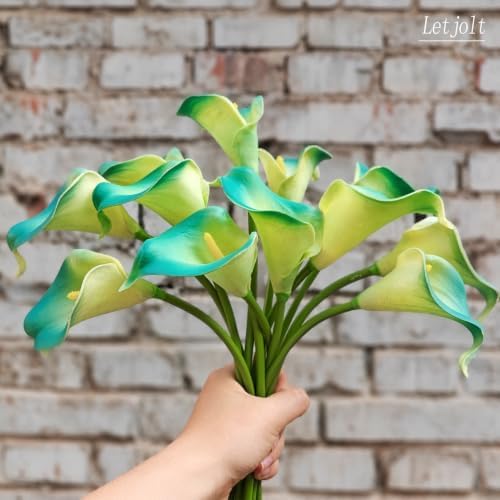 Letjolt Artificial Calla Lily Flowers 12Pcs, Yellow Teal - Image 6