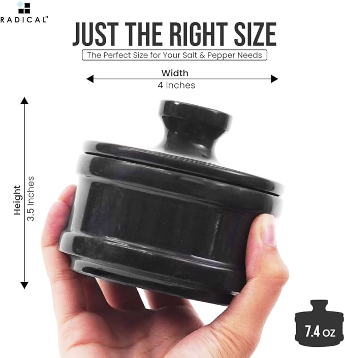 Radicaln marble Salt Cellar Black Handmade salt jar with lid and serving spoon - Elegant sugar container and salt container for kitchen storage