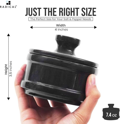 Radicaln marble Salt Cellar Black Handmade salt jar with lid and serving spoon - Elegant sugar container and salt container for kitchen storage