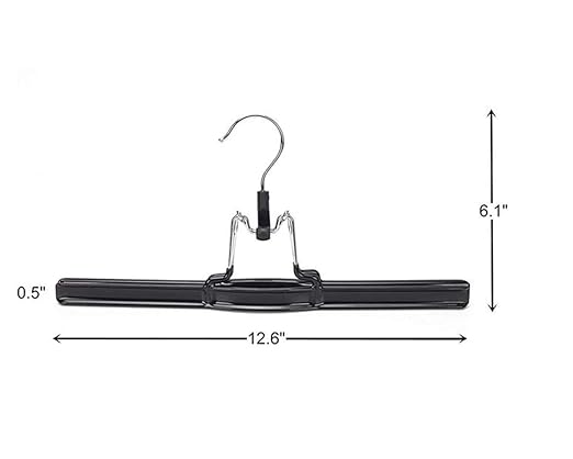 NAHANCO 10” Non Slip Metal Skirt/Pant Hanger with Rubberized Clamp, Black - 12 Pack