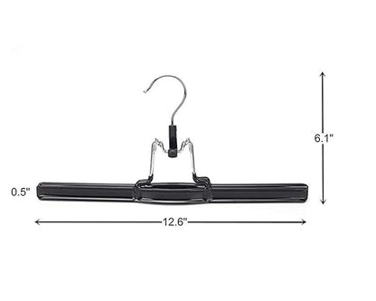 NAHANCO 10” Non Slip Metal Skirt/Pant Hanger with Rubberized Clamp, Black - 12 Pack