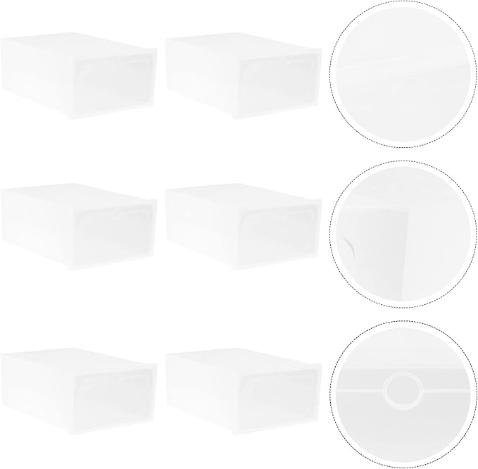 Alipis 6pcs Stackable Transparent Shoe Storage Boxes White Plastic Container for Organized Closets Entryway and Under-bed Storage for Shoes and Item Organization