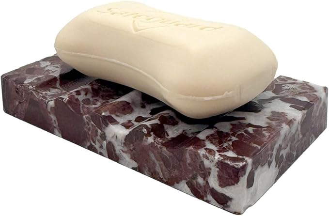 WeDoDecor Marble Soap Dish for Shower - Natural Stone Tray Stand Organizer, Decorative Bar Soap Holder | Non-Slip, Luxury Bath Accessories (Rose)
