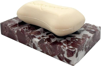 WeDoDecor Marble Soap Dish for Shower - Natural Stone Tray Stand Organizer, Decorative Bar Soap Holder | Non-Slip, Luxury Bath Accessories (Rose)