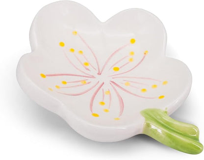 Ceramic Soap Dish Holder for Bathroom, Flower Bar Holder for Shower, Easy Cleaning Saver Tray Decoration for Bathroom, Sinks, Kitchen (White)