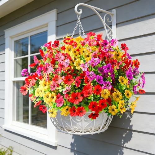 40 Pcs Artificial Flowers for Outdoors Fake Flowers UV Resistant, Artificial Plants Outdoor Indoor Faux Plastic Fake Plants for Planter Front Door Garden Porch Yard Home Decor(Pink Red Purple Yellow) - Image 5