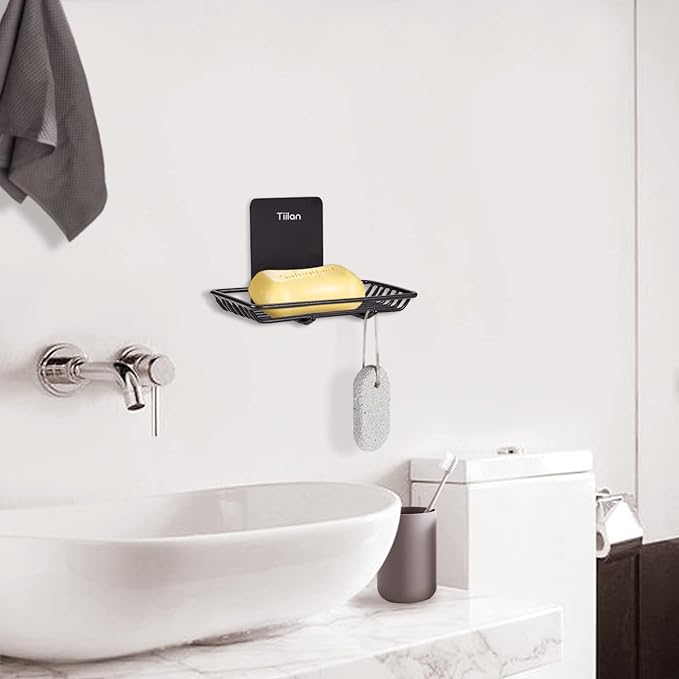 Self Adhesive Bar Soap Dish for Shower, Bathroom Soap Holder Wall Mount – Stainless Steel, Black
