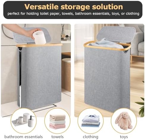 Extra Large Toilet Paper Storage Basket with Lid 49L Slim Toilet Paper Basket Holder Bin Container Organizer for Bathroom Hold up to 20 Regular Rolls or 15 Mega Rolls - Image 5