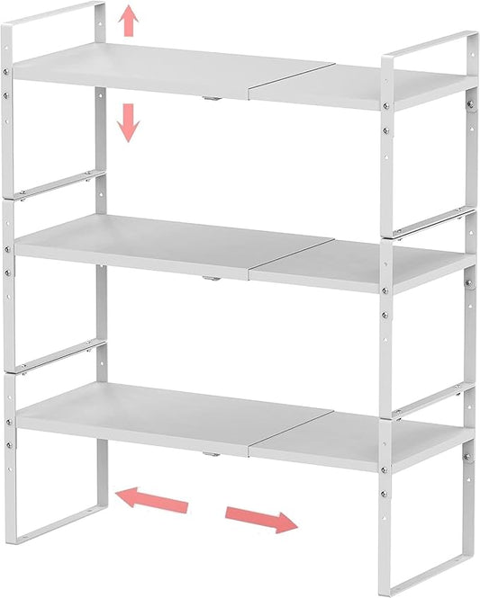 Jojocross Expandable Stackable Spice Rack Cabinet Shelf Organizer in Cabinets Shelves Kitchen Cupboard Organization Stack up Racks Pantry Countertop Storage Medium/White 3 Packs