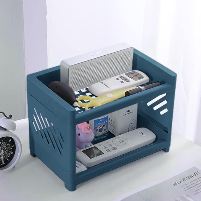 Bathroom Counter Organizer 2 Tier Kitchen Countertop Organizer Spice Rack Storage Shelf,Plastic Tabletop Perfume Cosmetic Holder Vanity Tray for Bedroom,Dressing Table,Office Supplies (Blue)
