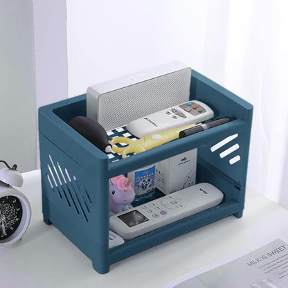 Bathroom Counter Organizer 2 Tier Kitchen Countertop Organizer Spice Rack Storage Shelf,Plastic Tabletop Perfume Cosmetic Holder Vanity Tray for Bedroom,Dressing Table,Office Supplies (Blue)