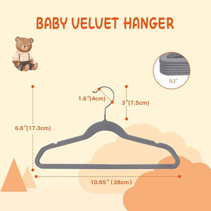 Stormix Baby Clothes Hangers 30 Pack, Kids Velvet Hangers Non-Slip, Clothes Hangers with Shoulder Notches for Toddler Children Gray