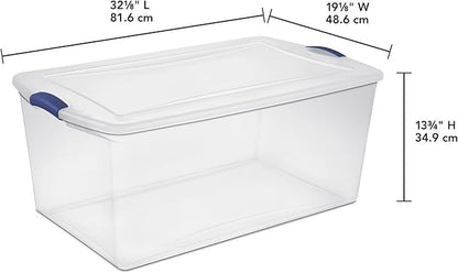 105 Quart Storage Bins with Lids, 2 Pack, Clear Plastic Containers, Stackable Tote Box Organizers for Home Garage Office Closet