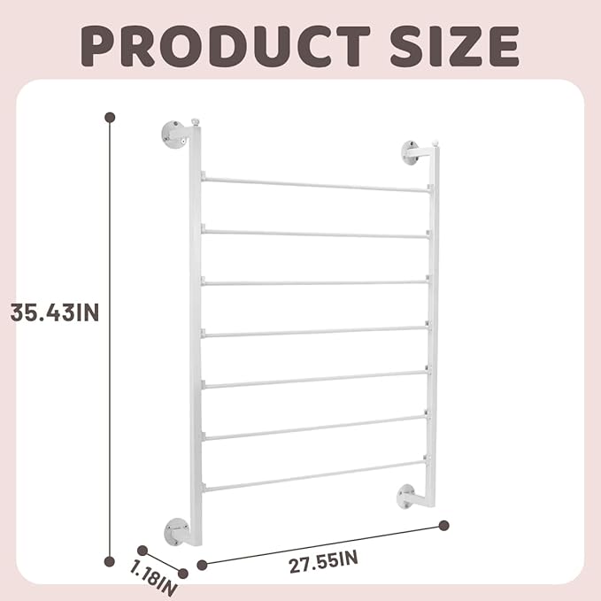 Wall Mounted Scarf Holder, Ribbon Storage Organizer, Tie Silk Towel Organiser, Multi-functional Metal Shelf, 7 Tier Metal Bow Organiser,White Ribbon Holder for Craft Rooms, Flower Shops, Offices