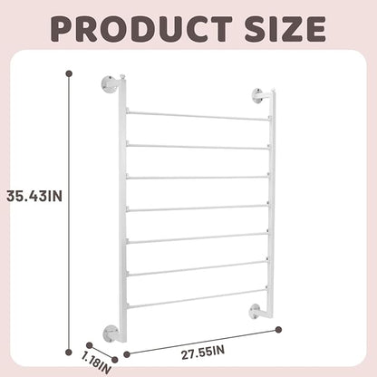 Wall Mounted Scarf Holder, Ribbon Storage Organizer, Tie Silk Towel Organiser, Multi-functional Metal Shelf, 7 Tier Metal Bow Organiser,White Ribbon Holder for Craft Rooms, Flower Shops, Offices