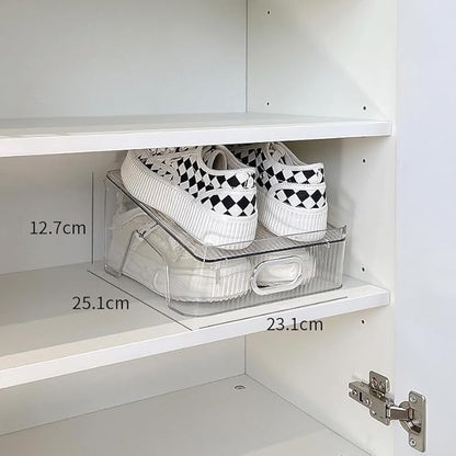 HYGRAD - Double Layer Shoe Rack Slots Organizer 25 X 23 X 12.7cm Stacker Space - Saving Transparent Plastic Shoe Holder - Stand Shoe Rack Wardrobe Storage For Cabinet (Silver, 12pcs)