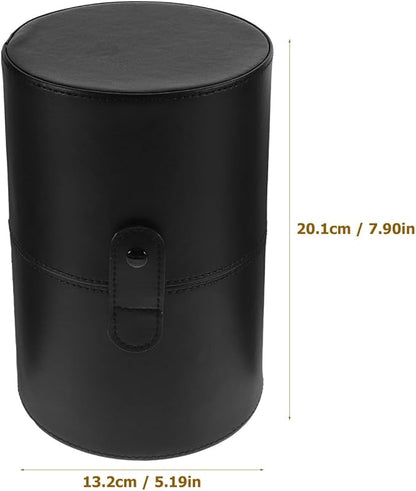 Portable Makeup Brush Holder with Lid - Elegant Pu Leather Makeup Bag Black Brush Organizer for Travel Compact Storage Bucket with Buckle Protective Lid, Easy to Clean, 7.9in X 5.19in