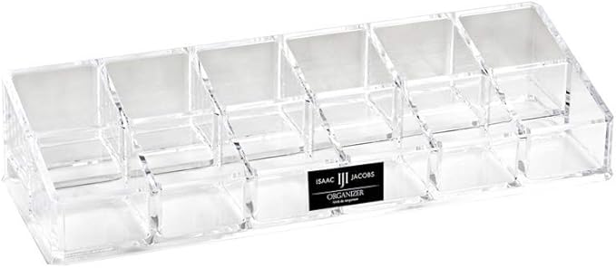 Isaac Jacobs Clear Acrylic 12 Compartment Nail Polish Holder, Organizer for Makeup, Essential Oils, Storage Solution, Rack Display (2 Rows (x6))