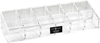 Isaac Jacobs Clear Acrylic 12 Compartment Nail Polish Holder, Organizer for Makeup, Essential Oils, Storage Solution, Rack Display (2 Rows (x6))