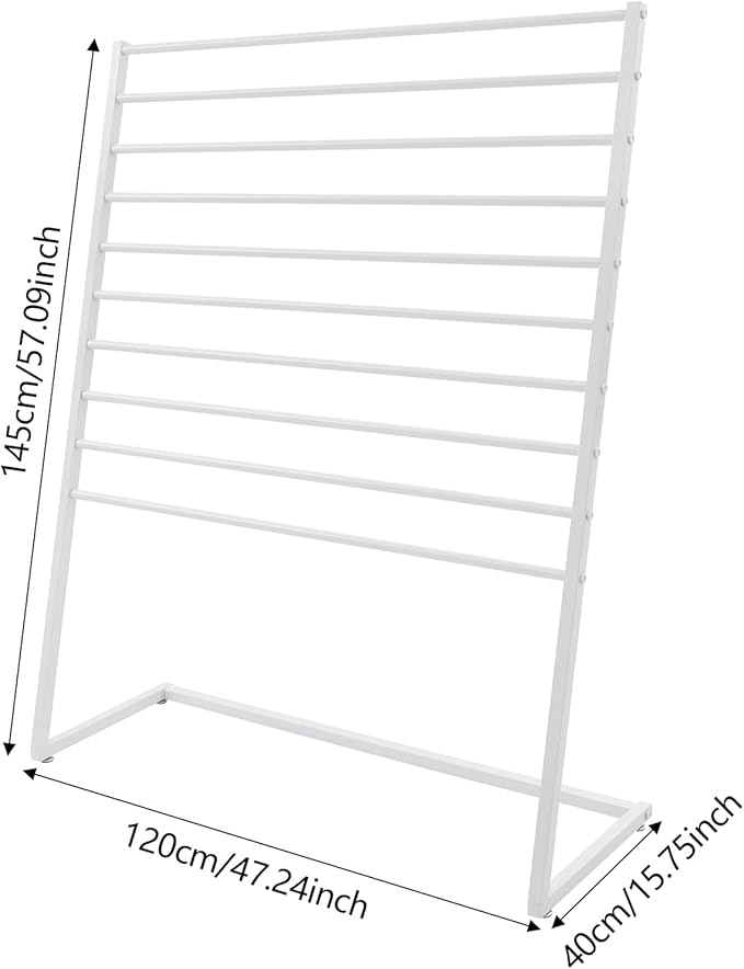 10 Tier Scarf Display Stand, 47.24In Metal Scarf Holder Organizer, Freestanding Scarf Rack for Commercial Clothing Retail Store Towel Rack Ties Belt Pants Hanging Rack (White)
