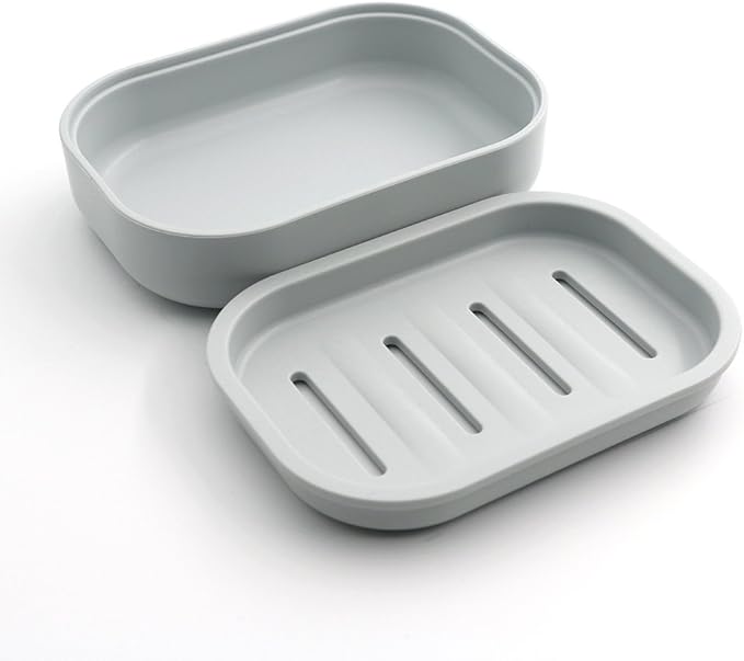 Plastic Soap Dish Container, Keeps Soap Dry,Easy Cleaning,Drain, Grey Blue