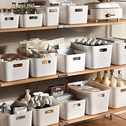 Set Of 6 Plastic Storage Bins,11×8.6×5.5" Versatile Kitchen Pantry Organization and Storage,for Plastic Storage Container Under Bed,Under Sink Bathroom Organizer (White,6 Pack Medium