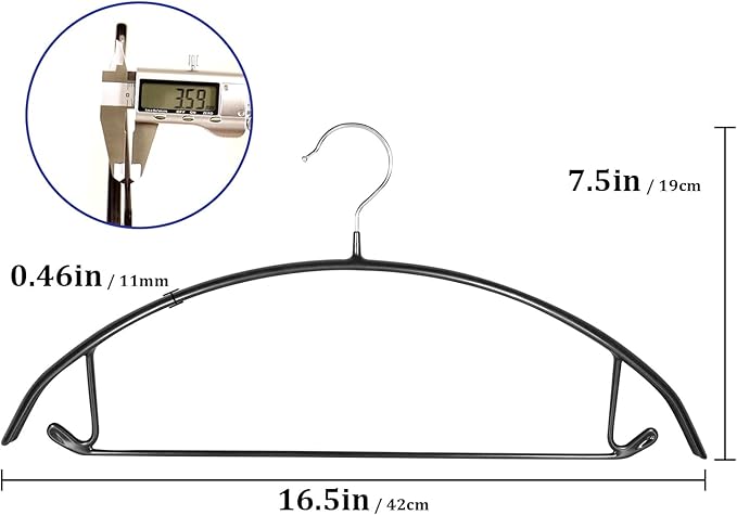 20 Pack Non Slip PVC Coating Metal Clothes Hangers No Shoulder Bump,Built-in Shoulder Hook and Bottom Rod,Suitable for Sweaters,Suits,Shirts,Skirt,Jackets (Black, 20 Pack)