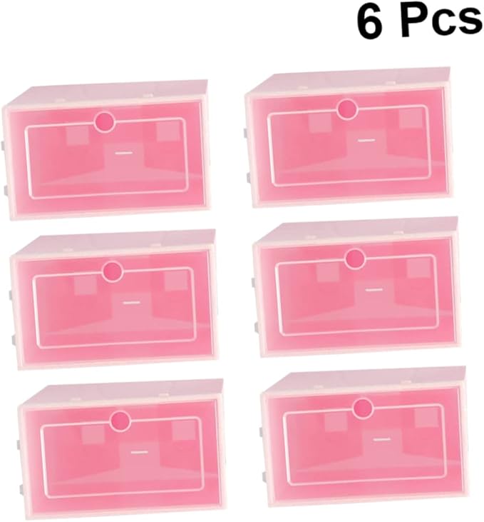 Amosfun 6pcs Stackable Transparent Shoe Storage Boxes Large Plastic Shoe Containers for Closet Organization Thicken Design Pink for Easy Access and Tidy Spaces
