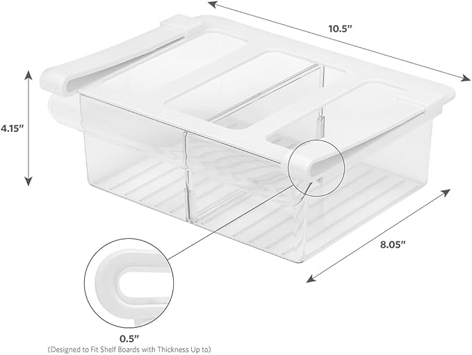 Glad Pull Out Fridge Drawer Organizer - Clip-On Under Shelf Refrigerator & Pantry Storage Bin with 2 Compartments for Fruit, Vegetables, and Deli Meat Drawer - BPA Free Clear Plastic