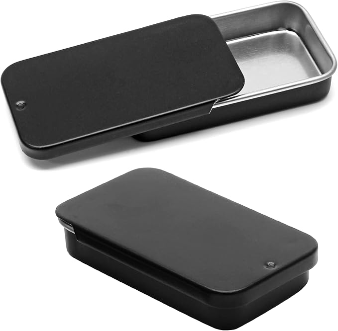 10 Pcs Black Metal Tin Container Slide Lid, 2.36" x 1.38" x 0.39" Metal Tin Container Slide Top for DIY Pills, Solid Perfumes, Lip Balms, Cards and Herbs