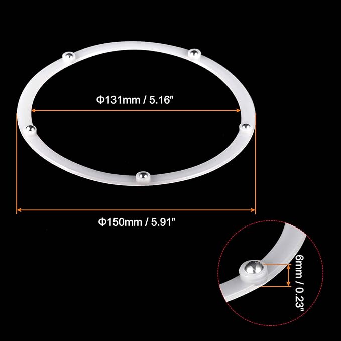MECCANIXITY 6inch Rotating Swivel Stand with Steel Ball Bearings Annular Lazy Susan Base Turntable for Kitchen Corner Cabinets, 150 x 131mm White Pack of 6