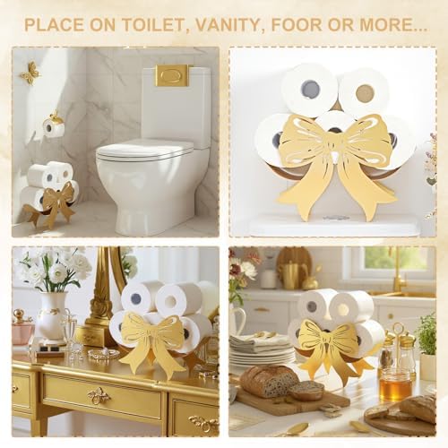 Geelin Gold Bow Bathroom Decor Gold Toilet Paper Holder 8 Rolls - Image 5