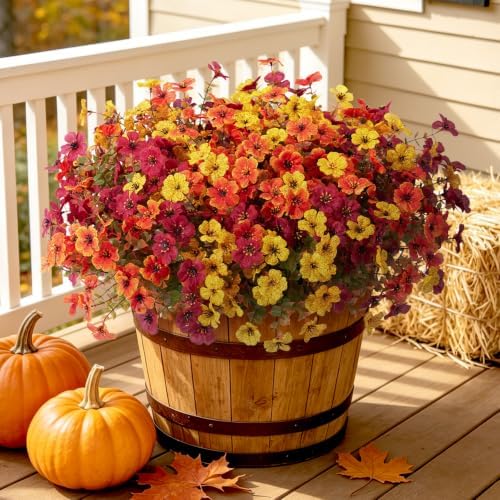 Hrobek Artificial Mums for Outdoors Planter Silk Fake Flower for Fall Decor by HomePage