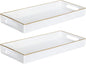 MAONAME White Vanity Tray Set of 2, Plastic Decorative Tray with Handles, Long Narrow Trays, Rectangular Bathroom Trays for Toilet Tank, 13.8" X 6" X 1.57"