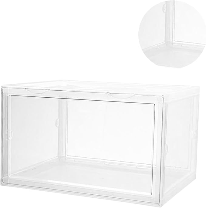 ABOOFAN Shoe Storage Box with Dustproof Design, Buckle-connected Modular Shoe Organizer, Sturdy Stackable Plastic Container for Home Closet Use