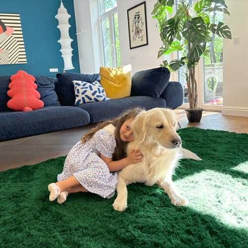OLANLY 2x4 Machine Washable Runner Rugs for Hallway, Soft Fluffy Shaggy Bedside Rugs for Bedroom, Living Room, Indoor Floor Carpet for Kids Girls Boys, Nursery Rooms, Home Decor Aesthetic, Dark Green - Image 3