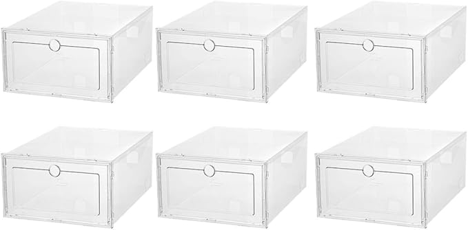 6Pcs Transparent Shoe Storage Boxes Drawer Style Stackable Plastic Shoe Organizers with Large Capacity and Dustproof Containers for Home Closet and Sneaker Storage
